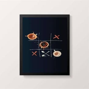 Quadro Decorativo Jogo Da Velha Café 45X34Cm Com Vidro Preta