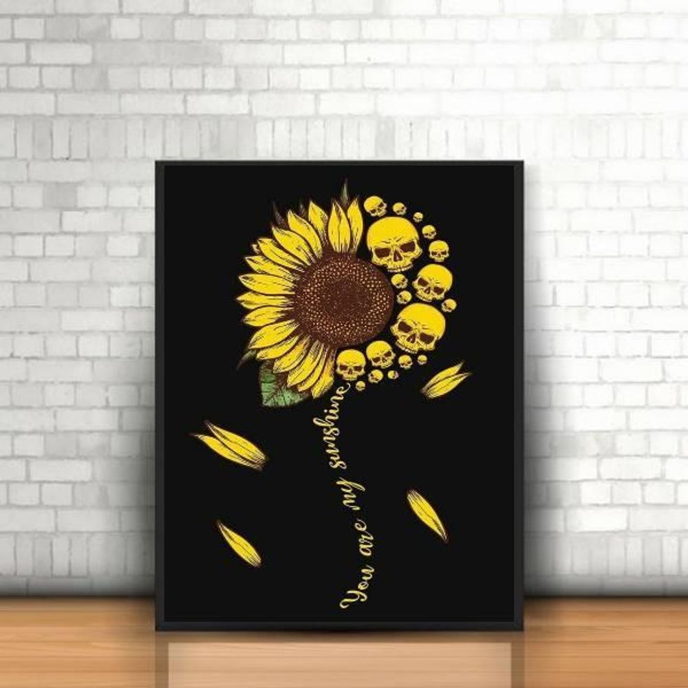 Quadro Girassol Caveiras My Sunshine 45X34Cm Moldura Preta