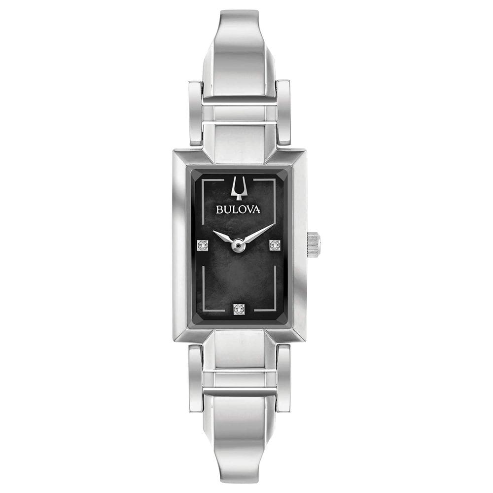 Estojo retangular clássico feminino Bulova com mostrador de diamante