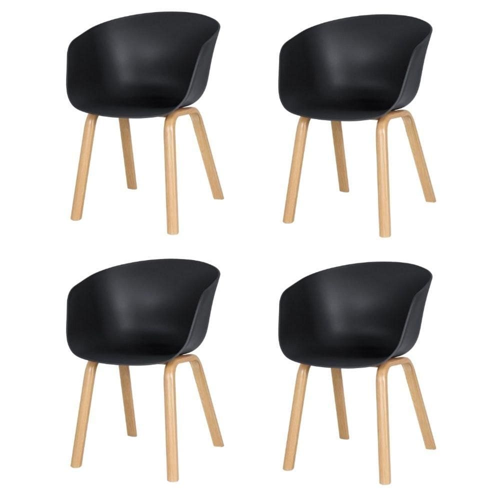 Kit 4 Cadeiras Toledo Fratini Assento em Polipropileno Preto Base Aço Acabamento idêntico á Madeira