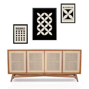 Set 3 Quadros Preto E Branco Bauhaus - Com Vidro
