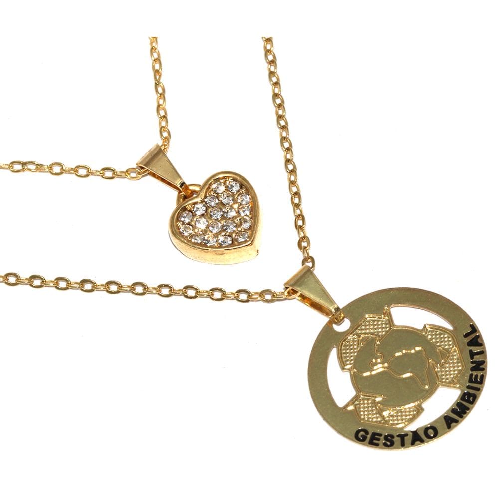 Colar Duplo Minha Profissão Gestão Ambiental Folheado 18k