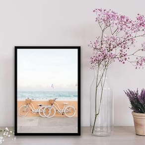 Quadro Fotografia Praia Bicicletas 33X24Cm - Com Vidro