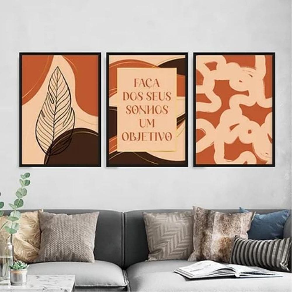 Kit 3 Quadros Abstratos Sonhos Objetivos 24X18Cm Preta