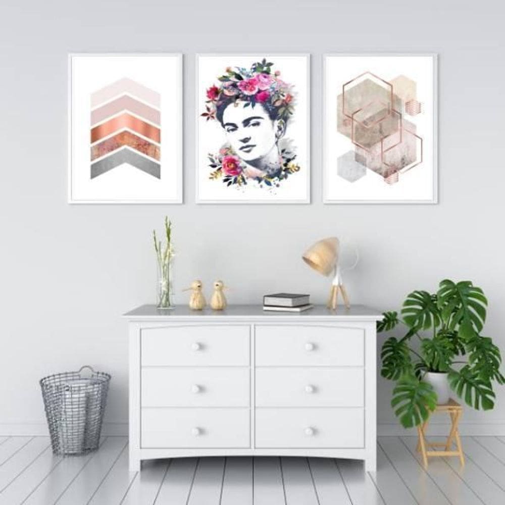 Kit 3 Quadros Decorativos Geométricos Frida 45X34Cm Branca