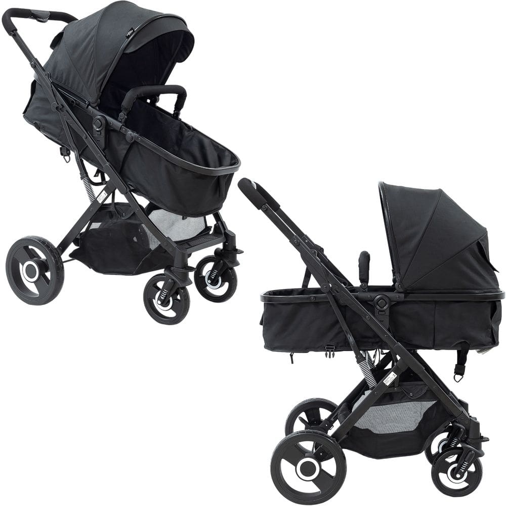 Carrinho de Bebê Reversível Passeio Baby Style 15kg com Moisés Confortável Capota Ajustável Preto