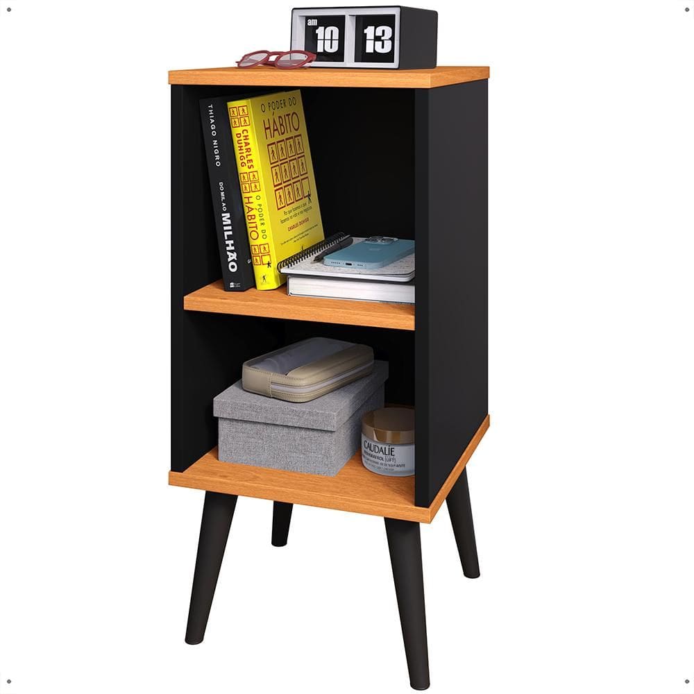 Mesa Cabeceira Charme Mesinha Lateral Cama Box Nicho Prateleira Organizadora Decoração Quarto Preto/Cinamomo - Lojas RPM