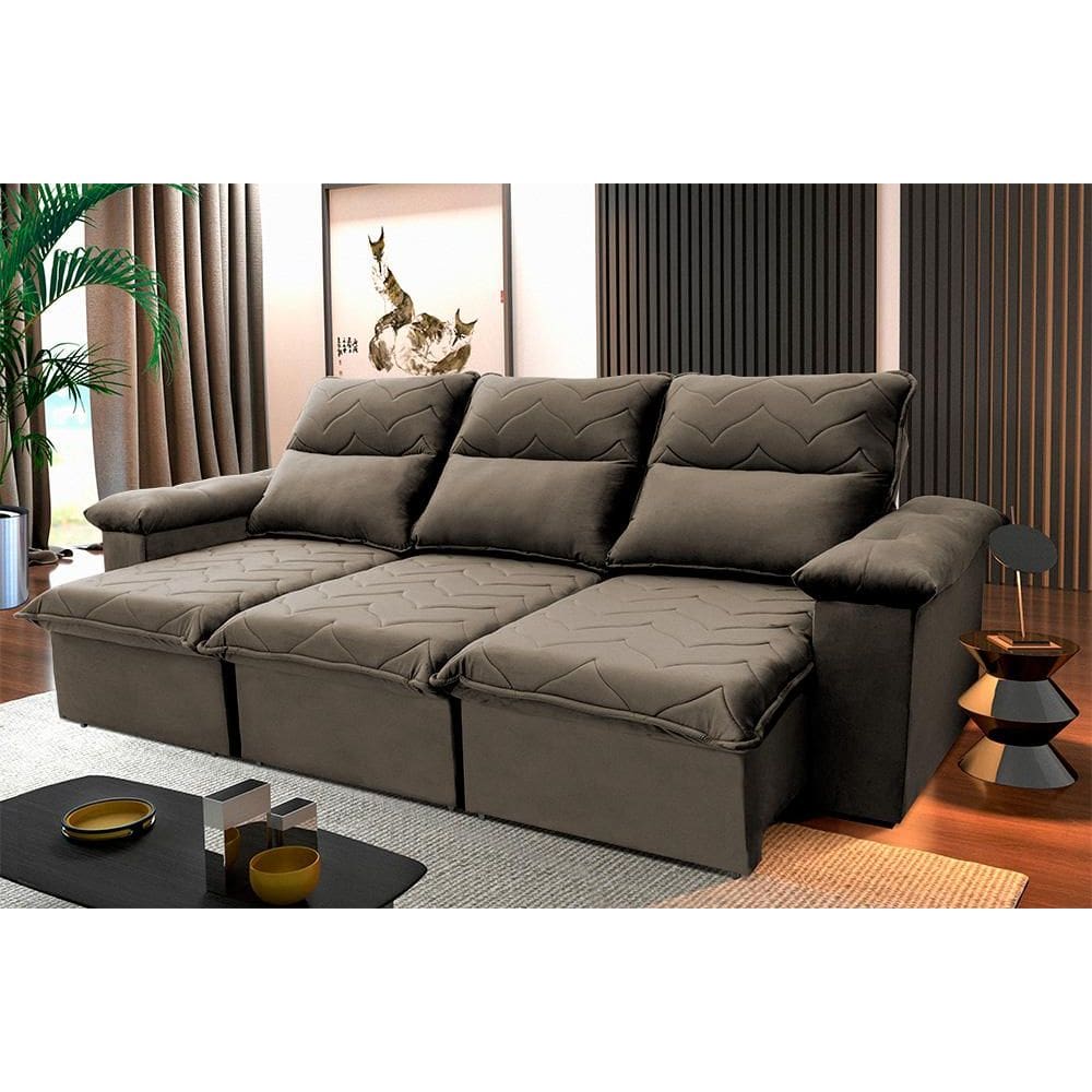 Sofá Retrátil Reclinável Paris 2,30m Suede Velut Tabaco Molas no Assento - King House