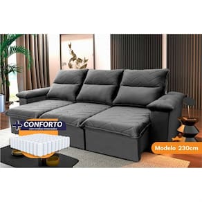 Sofá Retrátil Reclinável Paris 2,30m Suede Velut Cinza Molas Ensacadas - King House