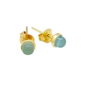 Brinco Mini 4Mm Agata Azul Ceu Dourado Semijoia Lizzy Fatin
