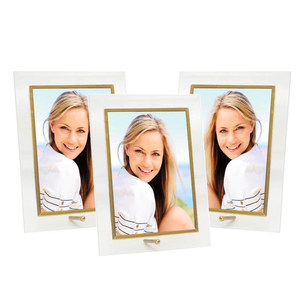 Conjunto 3 Porta-Retratos Vidro Reto Prime Filete Dourado 10x15 Vertical – Tuut