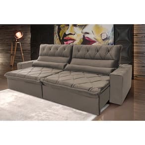 Sofá Retrátil Reclinável França 2,50m Suede Velut Tabaco Molas no Assento - King House