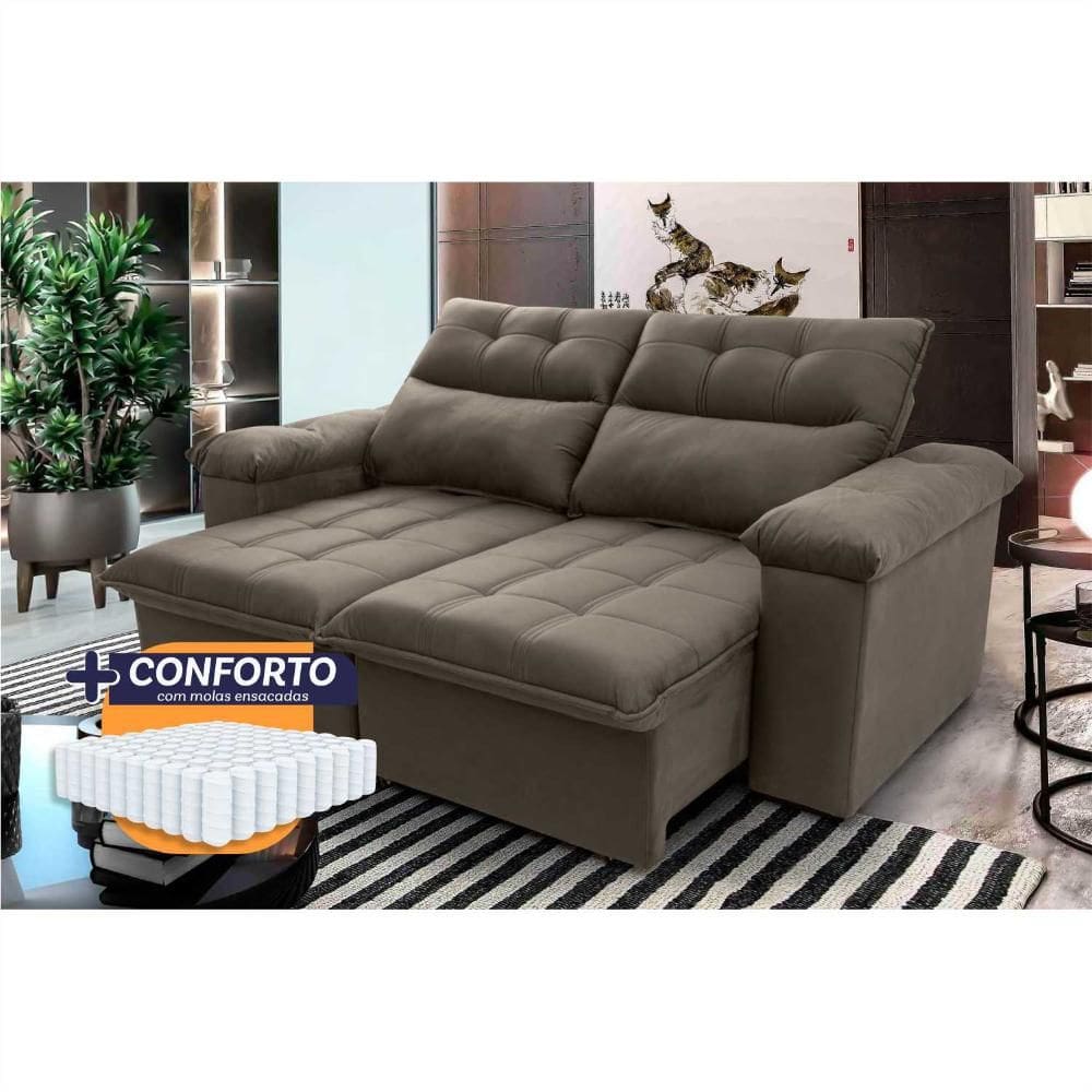 Sofá Retrátil Reclinável Verona 2,00m Suede Velut Tabaco Molas Ensacadas - King House