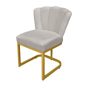 Cadeira Flor para Consultório Veludo Bege Base de Ferro Dourada - Vallisa Decor