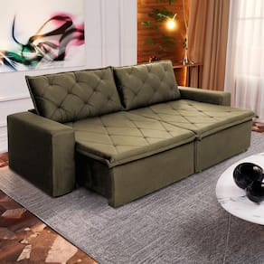 Sofá Cama Bangkok Sem Caixa 2,30m Retrátil e Reclinável Com Molas Velut Tabaco - King House