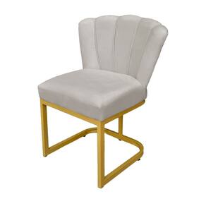 Cadeira Flor para Consultório Veludo Bege Base Dourada - Vallisa Decor