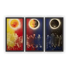 Kit 3 Quadros Decorativos Luas 50Cm X 75Cm Total Moldura