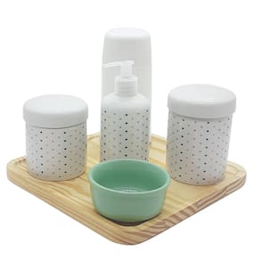 Kit higiene Poá 6 pçs - Molh. verde - Porcelana e Bdj Pinus