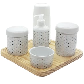 Kit higiene Poá 6 pçs - Molh. Poá - Porcelana e Bdj Pinus