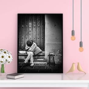 Quadro Fotografia Sanfoneiro 24X18Cm Com Vidro - Preta
