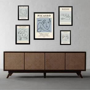 Kit 5 Quadros Obras Matisse Picasso Azuis - Com Vidro