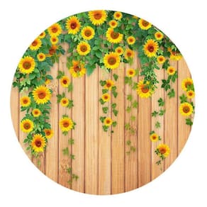 Painel Redondo 3D Sublimado Madeira Girassol Frd-5509