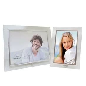 Conjunto Porta Retrato Vidro Borda Prata 10x15 Vertical e 15x20 Horizontal – Tuut