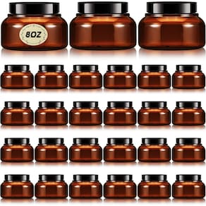 Frascos de plástico Tessco 8 onças com tampas e rótulos, pacote com 24 unidades, marrons