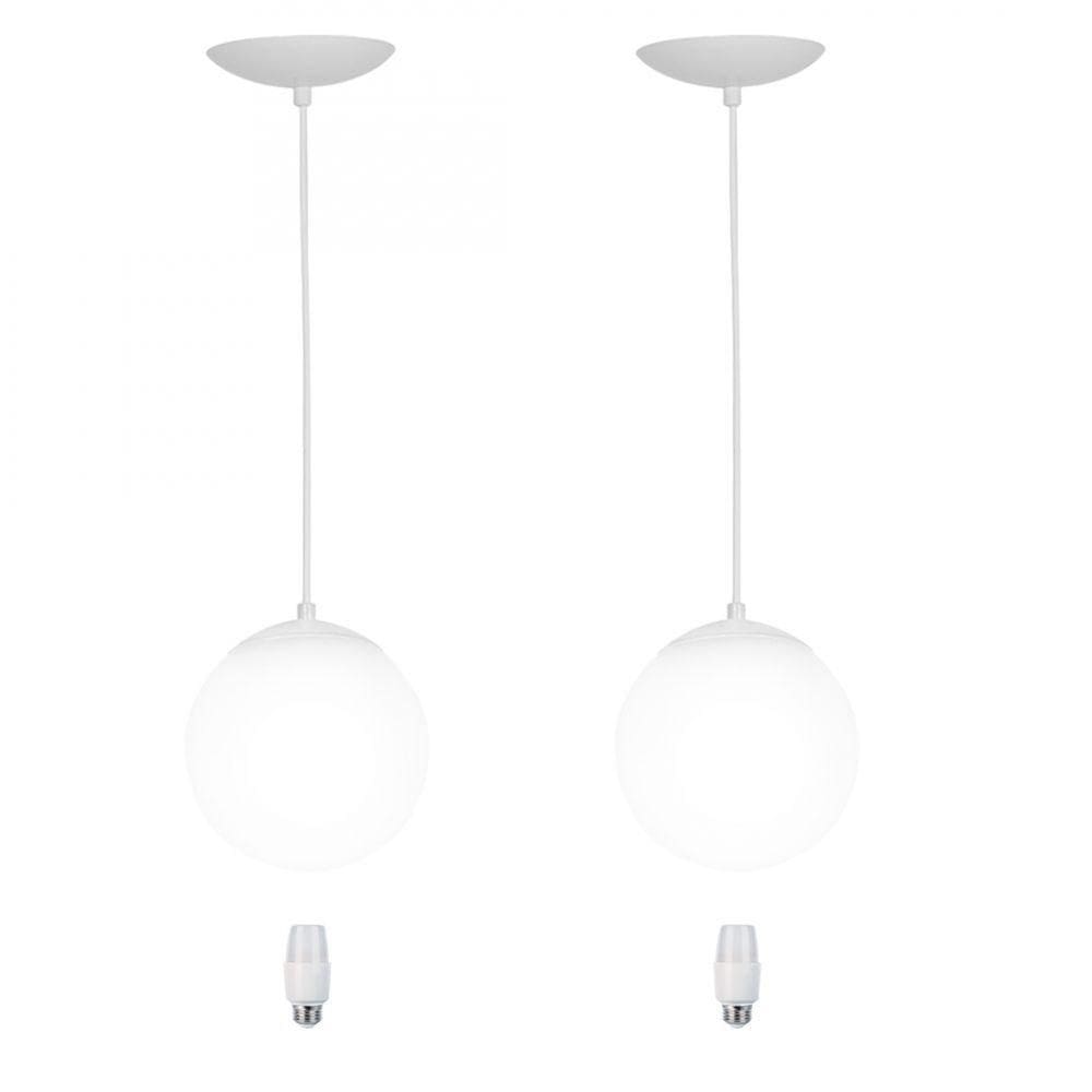 Kit 2 Pendentes Orby Bolinha Branco + Lampada 6000k
