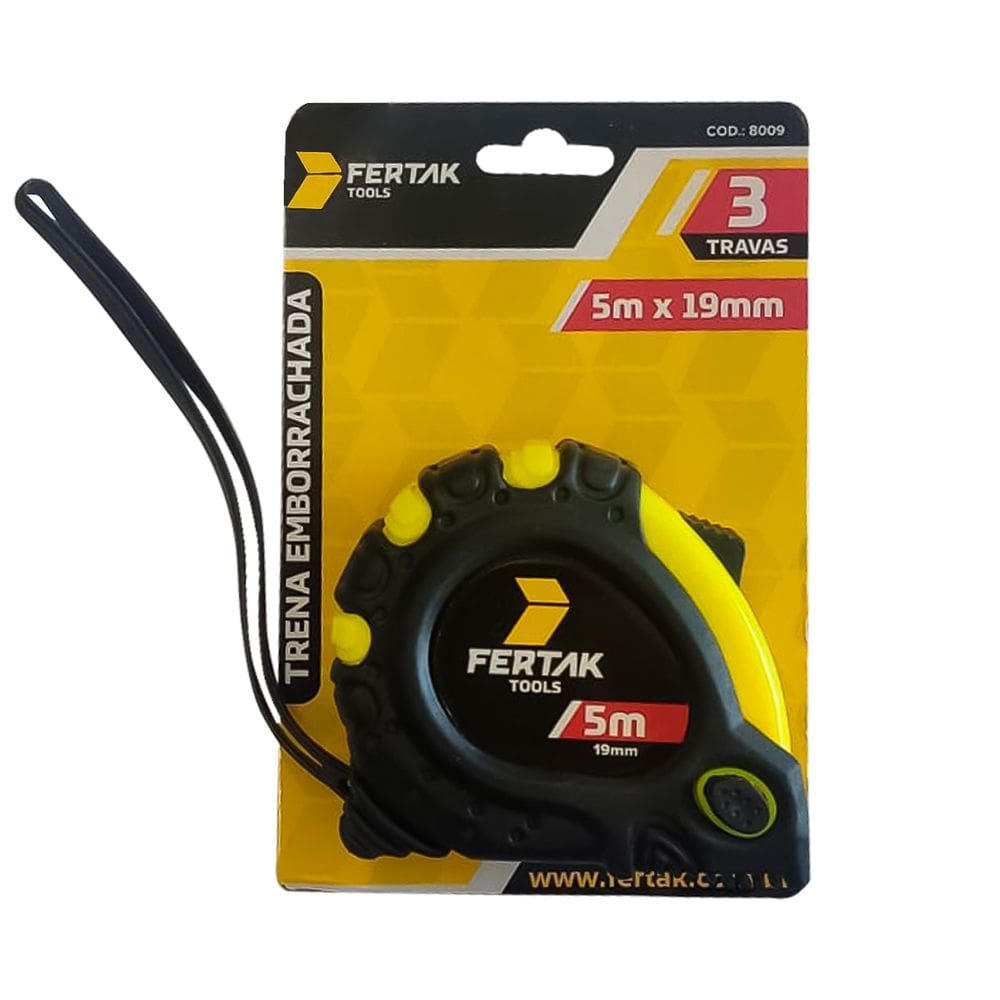 Trena de Medição Profissional Emborrachada 5mx19mm Presilha para cinto Fertak