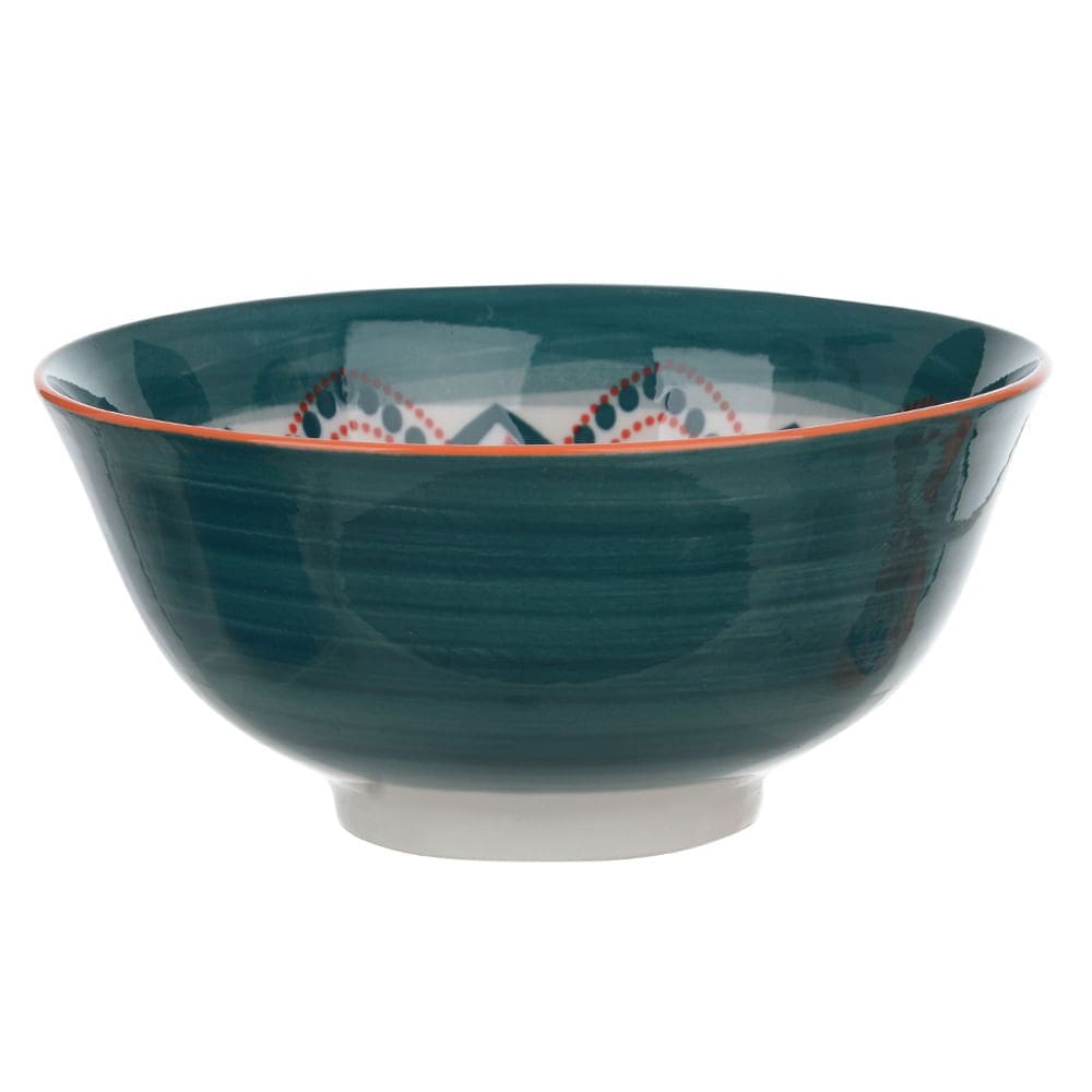 Bowl Cerâmica Flor Arte Estampado Verde Escuro 15,5x6,5x7,2cm