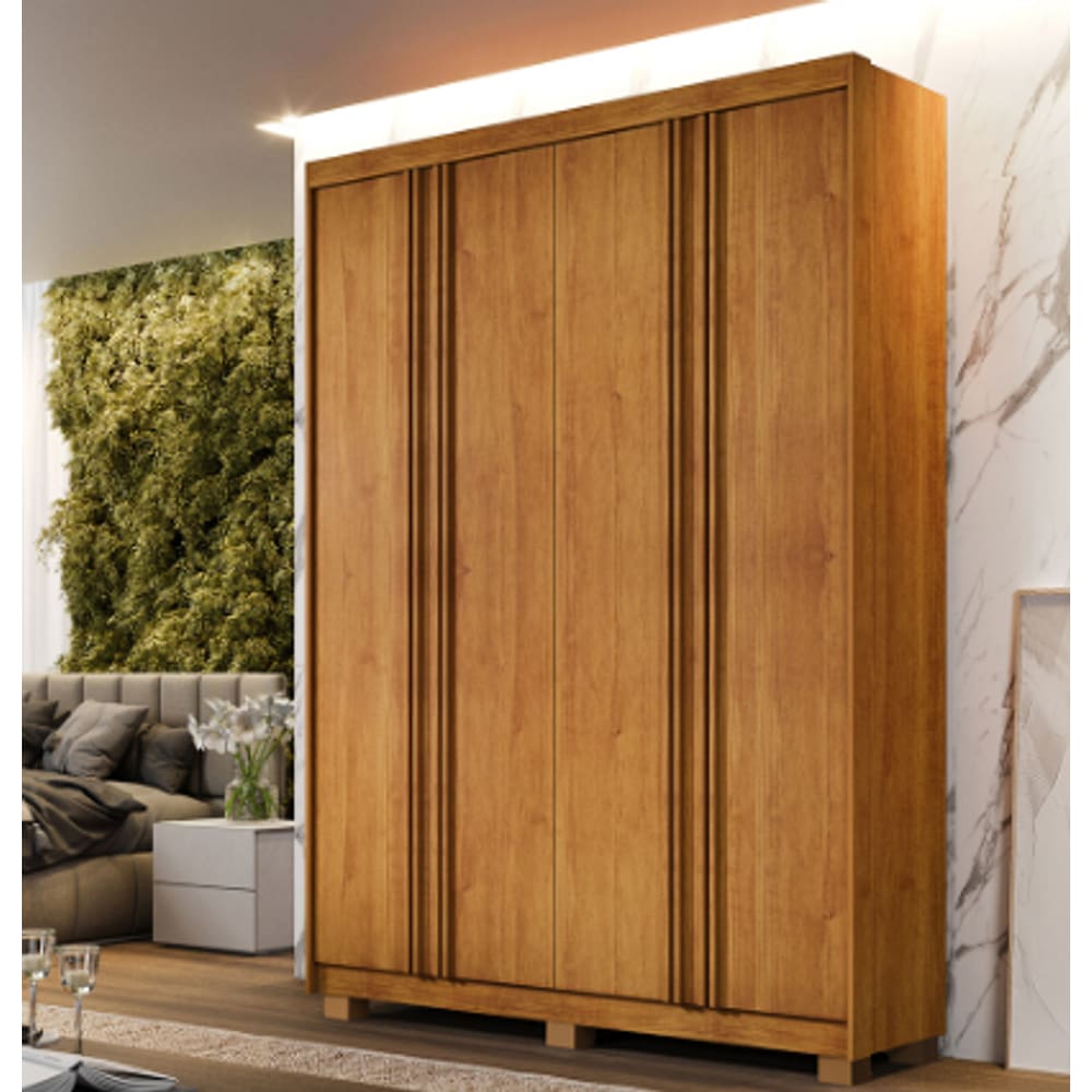 Guarda Roupa Lisboa 4 Portas Com Detalhe Ripado Benetil Móveis - Cinamomo