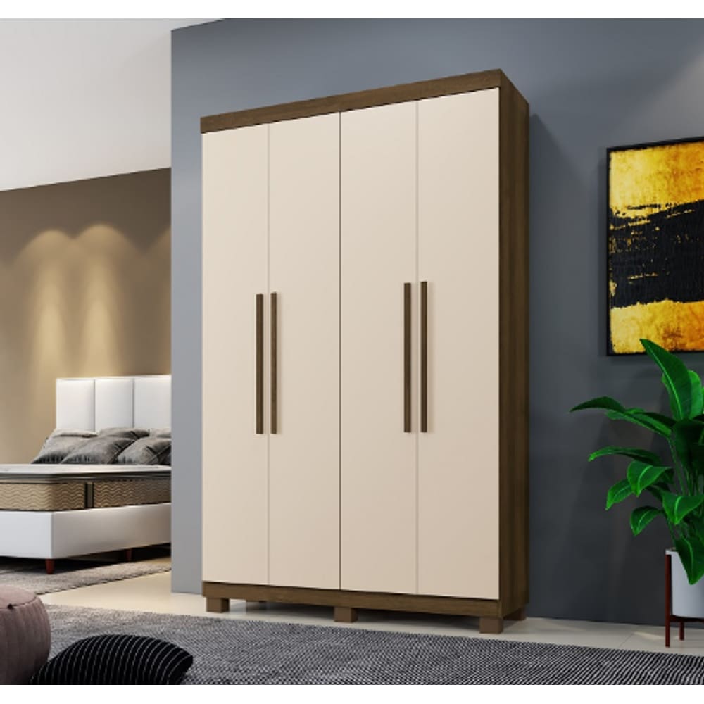 Guarda Roupa Milão 4 Portas 100% MDF Benetil Móveis - Imbuia/Off