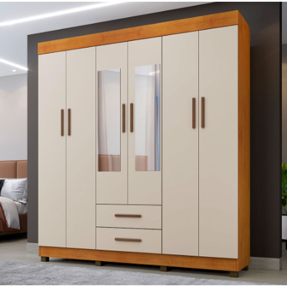 Guarda Roupa Copacabana New 6 Portas com Espelho Benetil Móveis - Cinamomo/Off