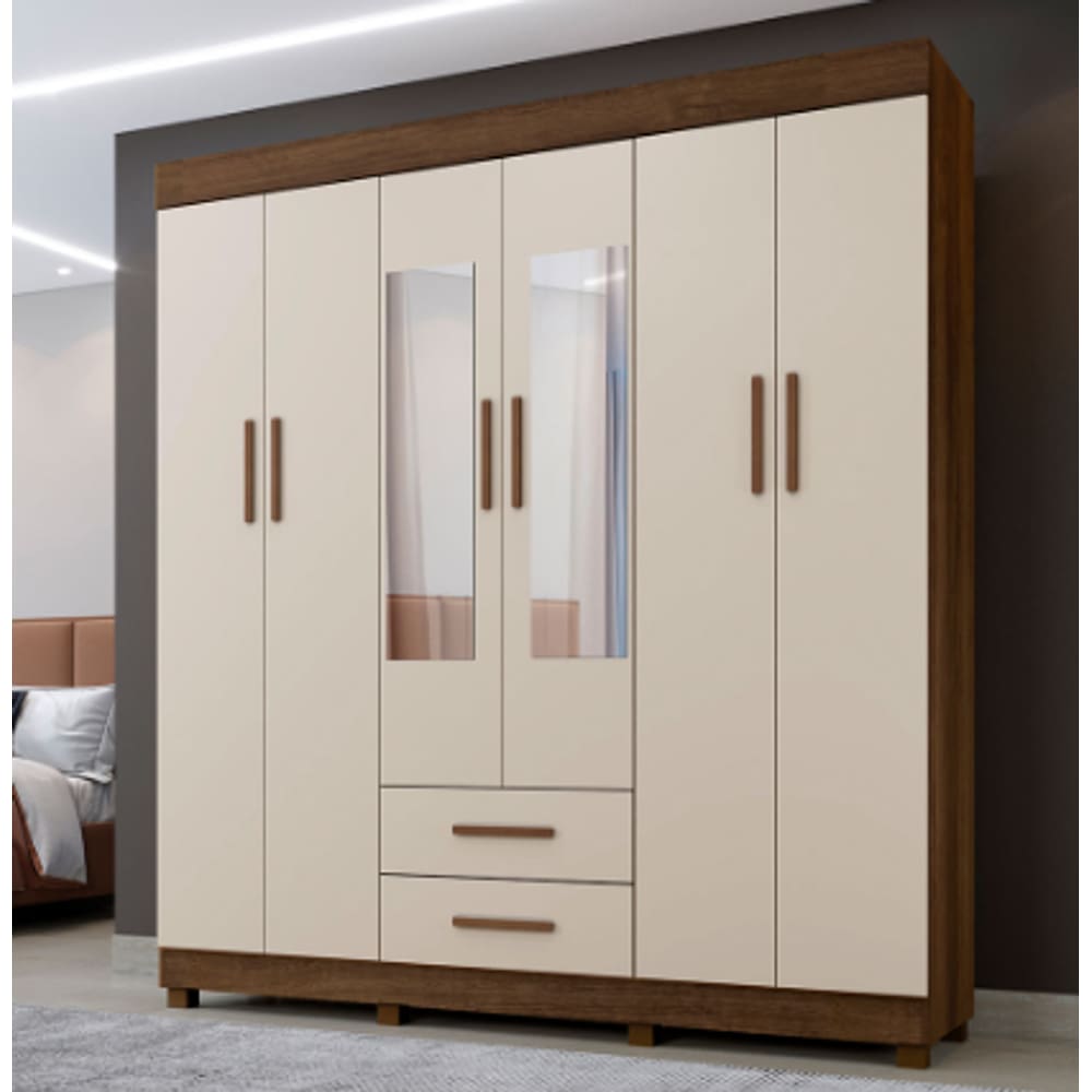 Guarda Roupa Copacabana New 6 Portas com Espelho Benetil Móveis - Imbuia/Off