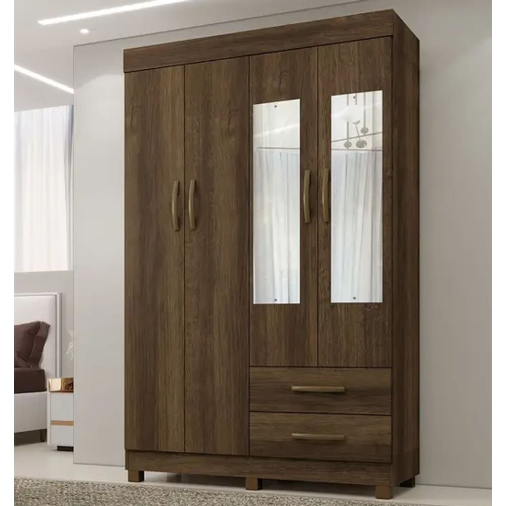 Guarda Roupa Copacabana New 4 Portas com Espelho Benetil Móveis - Imbuia
