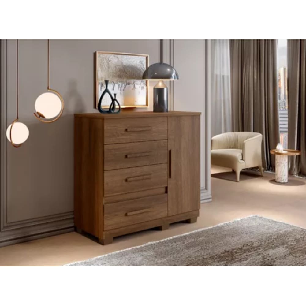 Cômoda New Florença 4 Gavetas 1 Porta Benetil Móveis - Imbuia