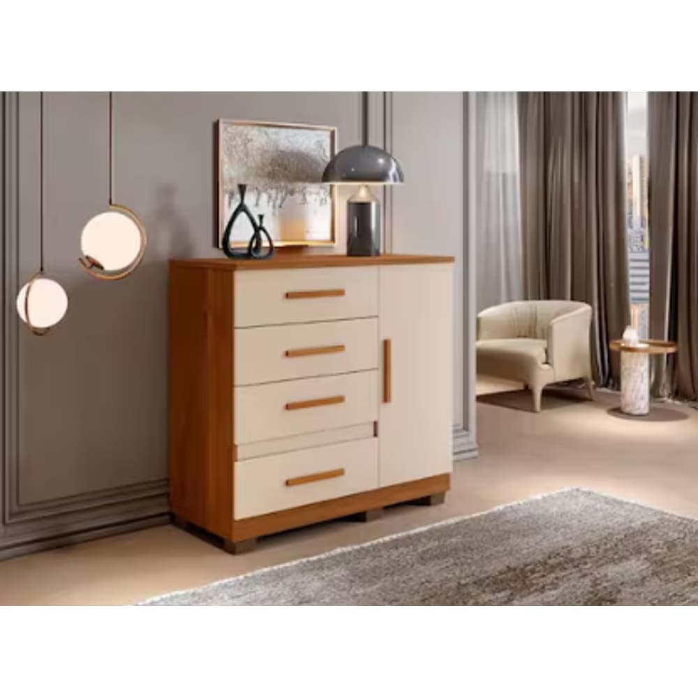 Cômoda New Florença 4 Gavetas 1 Porta Benetil Móveis - Branco