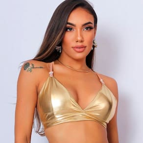 Bustiê Metalizado Top Biquini Brilhante Sutiã Fantasia Brilho Cor Metálica Acessório Festa Carnaval Bloquinho Folia