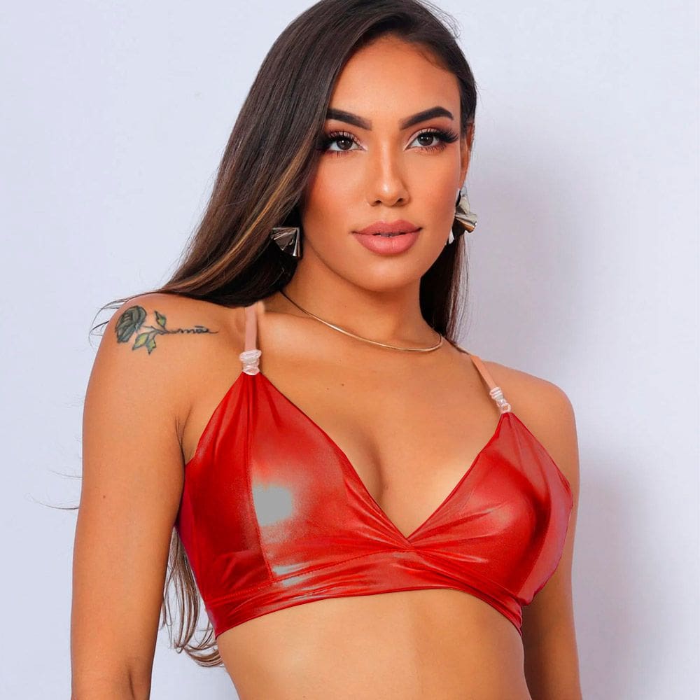 Bustiê Metalizado Top Biquini Brilhante Sutiã Fantasia Brilho Cor Metálica Acessório Festa Carnaval Bloquinho Folia