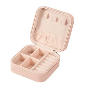 Caixa de joias LETURE PU Leather Travel Portable Rosa