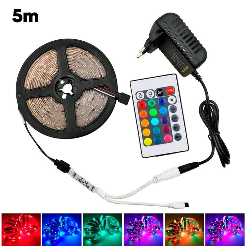 Fita Led Rgb 5M Brilho Multicores Digital Fonte Iluminação