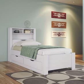 Cama Invicta Solteiro Branco Com 2 Gavetas, Baú, Tomada E Prateleiras - Santos Andirá