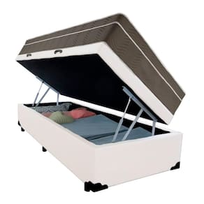 Cama Box Baú Solteiro Sintético + Colchão De Molas Ensacadas - Serene - 88cm Branco