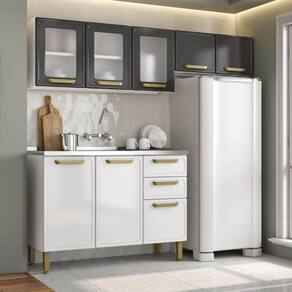 Cozinha Compacta Aço Com Pia Grafite Branco Bella Bertolini Grafite Branco