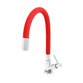 Torneira Metal com Bica Vermelha | Alavanca | Mesa | 30cm