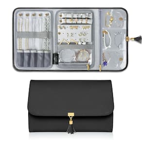 Organizador de joias MATEIN Black Vegan Leather Travel Rolls