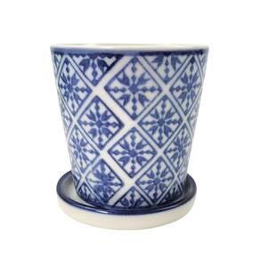 Vaso Decorativo Azul E Branco Floral 8X7Cm Com Furo Modelo 4