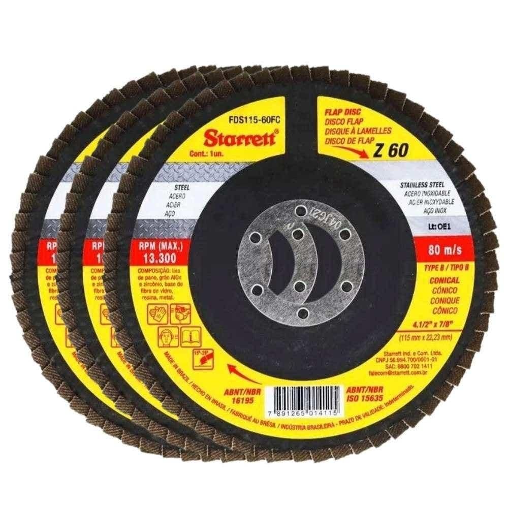 Disco de Lixa Flap 4.1/2 POL Grão 60 com 12 Unidades STARRETT