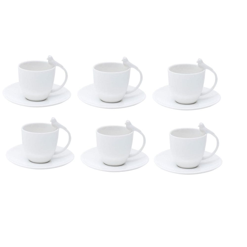 Jogo 6 xícaras café c/ pires porcelana branco 85ml Wolff
